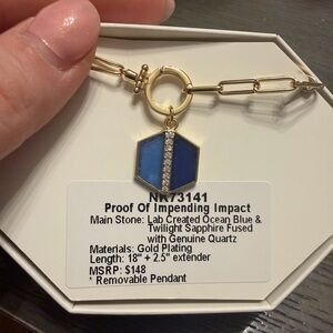 Gold-Plated Necklace with Ocean Blue & Twilight Sapphire Pendant